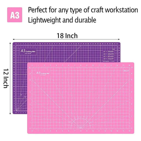 Thickened Self Healing Cutting Mat 18x12 Inch A3 Rotary Cutting Sewing Mat Double Sided 5 Ply Pro Grade Craft Surface Pink Purple