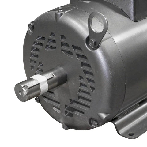Close-up of 7.5 HP Electric Motor For Compressors, 1725 RPM, 208-230V 31A, NEMA 215T, keyed shaft visible