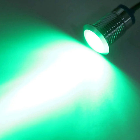 10mm Round LED Indicator Lights With Common Cathode, Dual Color Red And Green, Plug-N-Play Pre-Wired, glowing green light.