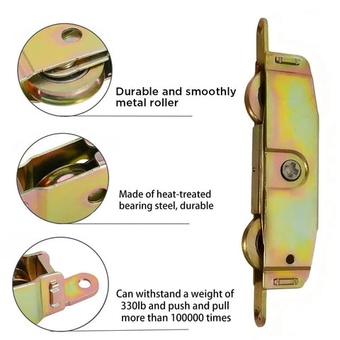 Heavy Duty Sliding Patio Door Rollers Replacement Kit With 1-1/4 Inch Side Adjustable Glass Door Wheels And Steel Ball Bearing Rollers For Smooth Glide On Wood Aluminum Or Vinyl Framed Doors Compatible With Andersen Jeld Wen Truth 31761A Milgard Marvin, side view with steel rollers and components visible.