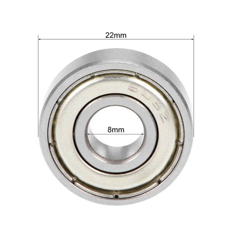 Front view of 608ZZ Deep Groove Double Shielded Ball Bearing, 8x22x7mm size, chrome steel construction, suitable for skate and motor use.
