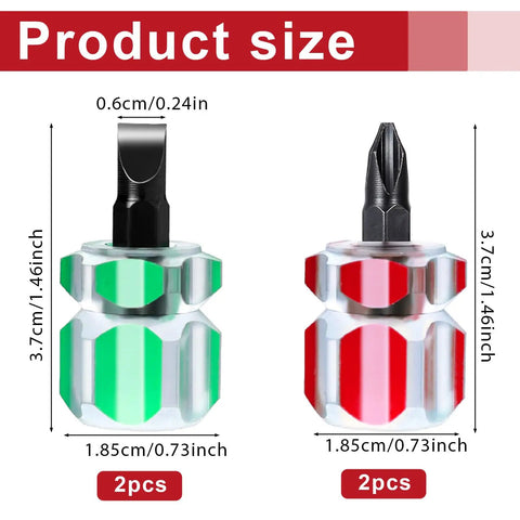 Product size of Sturdy Stubby Screwdriver Set for Sewing Machines 4 Piece Mini Short Screwdrivers with dimensions