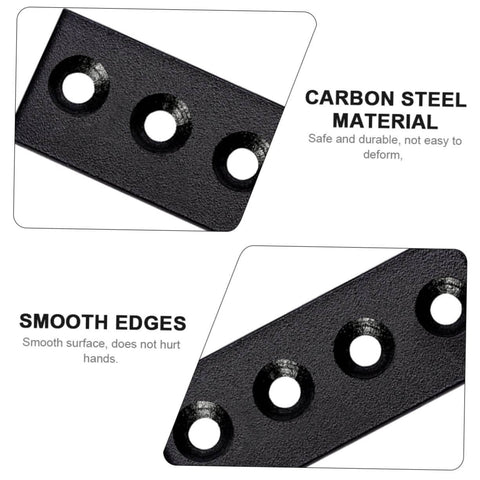 Close-up of heavy duty metal joint plates with hex fixing holes, showcasing carbon steel material and smooth edges.