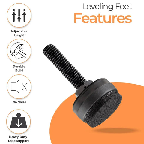 Eight Pack Adjustable Furniture Leveling Feet With M8 ISO Thread 1.8 Inch Tall 1 Inch Base Nuts And Felt Pads Included Black No Wobble Desks Tables And Chairs