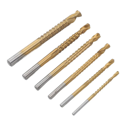 Six Piece Serrated Twist Drill Bit Set For Wood PVC And Plastic Chamfering Grooving Includes 3 4 5 6 6.5 And 8mm Bits For Soft Materials