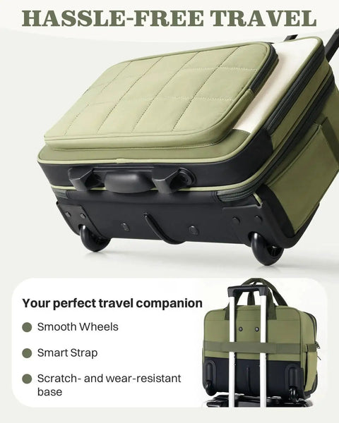 Rolling Puffer Laptop Bag for Women With Wheels, durable green, smart strap, smooth wheels, and scratch-resistant base