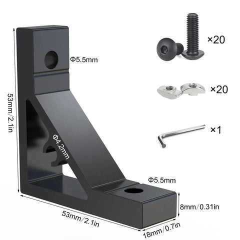Beefy Industrial Grade Heavy Duty Corner Brackets For 2020 Series Aluminum Extrusion Profile With Screws And M5 T Slot Nuts 53 By 53