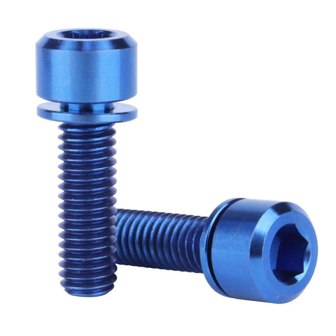 Two blue Titanium Bolt M6x20mm Allen Hex Pillar Heads for Bicycle Pack of 4, lightweight fasteners, corrosion-resistant alloy screws.