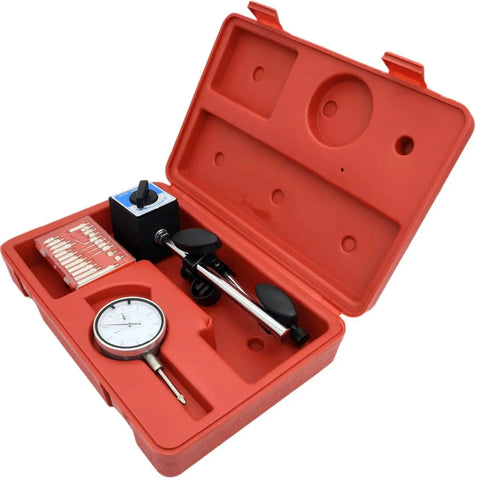 Dial Indicator With Magnetic Base 0 To 1 Inch Range One Thousandth Inch Precision Long Arm With Fine Adjustment Pro Grade Inspection Gauge