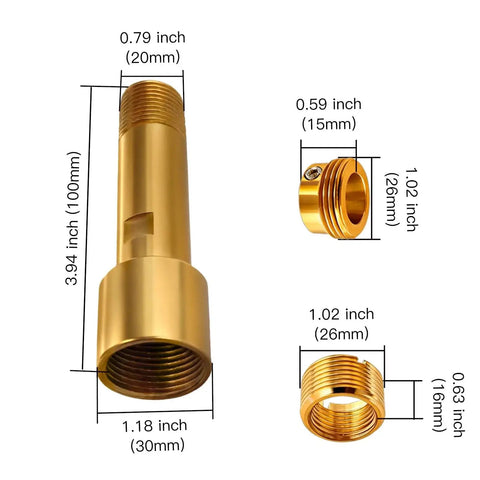 Brass Tub Spout Adapter Kit For One Half Inch Copper And One Half Inch IPS And Three Quarter Inch IPS Pipes, size details shown