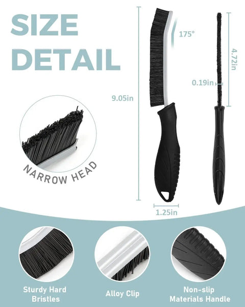 Hard Bristle Crevice Cleaning Brush For Grout And Tight Gaps Non Slip Handle with size details and narrow head