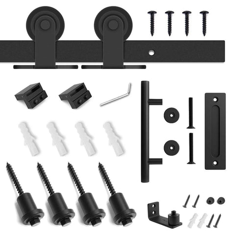 Complete 5 Foot Top Mount Sliding Barn Door Hardware Kit With Pull Handle And Floor Guide Fits 30 Inch Wide Door Panel