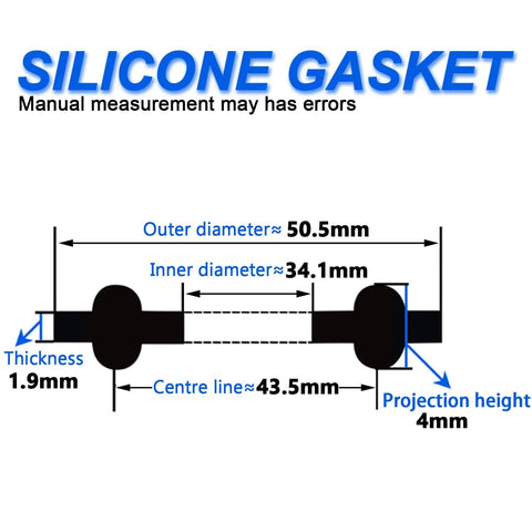 Silicone gasket for tri-clamp sanitary fittings; outer 50.5mm, inner 34.1mm, thickness 1.9mm