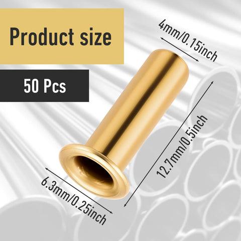 Gold brass compression sleeve for 4mm OD tubing, 1/4 in tube ID, 50-piece set