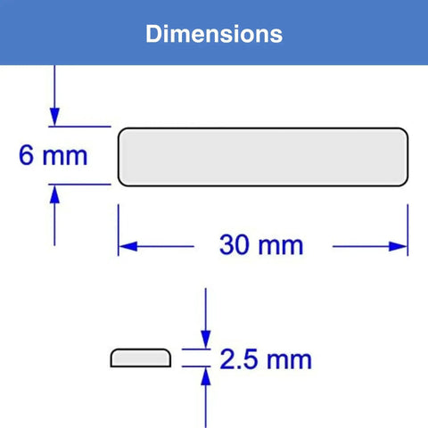 Diagram of Ultra Quiet Interior Door Bumpers 30 Pack With Energy Absorbing Polyurethane Cushions, dimensions 30x6x2.5 mm