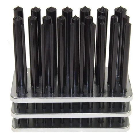 28 Piece Transfer Punch Set From Three Thirty Second To One Half Inch By One Sixty Fourth Inch Plus Seventeen Thirty Second Inch displayed