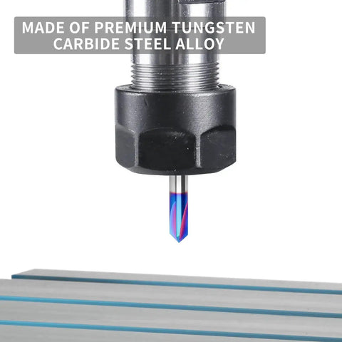 90 Degree V Bit With 1 Quarter Inch Shank Carbide CNC Chamfer End Mill 4 Flute V Groove Router Bit Blue Nano Coating For Wood Engraving And Carving