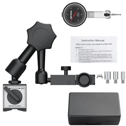 Dial Test Indicator With Magnetic Base Stand Built For Pros 0 To 0.03 Inch Range And 0.0005 Inch Resolution with accessories