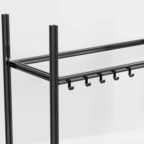 2020 Series Mini Hanging Hooks For European Standard Aluminum Extrusion, installed on black linear rail frame.
