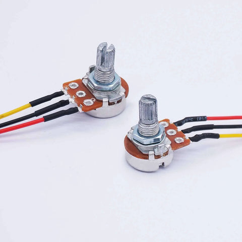 Two Three 1K Ohm Linear Taper Rotary Potentiometers With 3 Pin XH2.54 3P Connector, top adjustment, knurled shaft visible