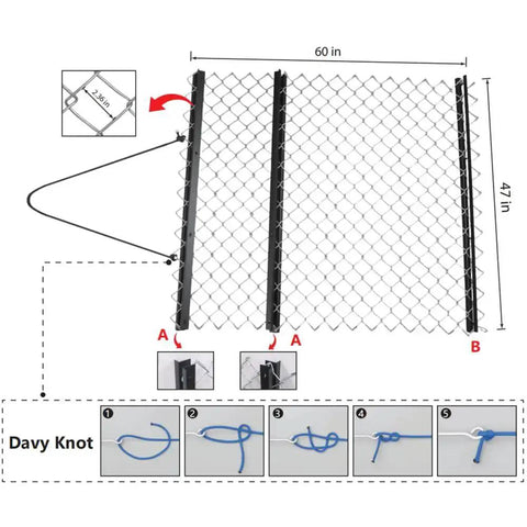 Diagram illustrating the 60x47 inch Drag Harrow for ATV and UTV with Davy Knot instructions, showing chain mesh and dimensions.