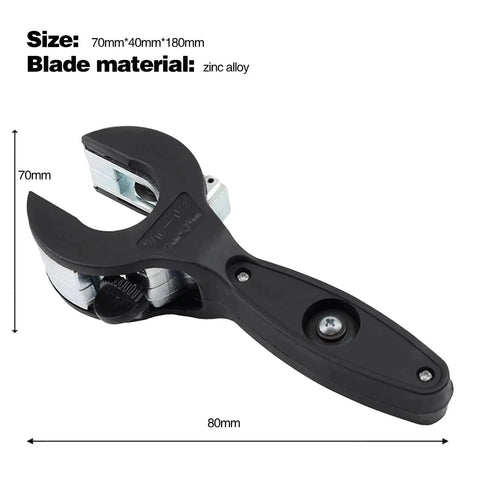 Compact One Handed Ratchet Pipe Cutter for Narrow Spaces, black handle, zinc alloy blade, for PVC and copper pipes