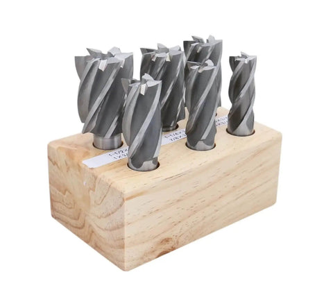 Six Piece HSS End Mills Set For Bridgeport Milling Machines With Three Quarters Inch Weldon Shank Four And Six Flute Cutters