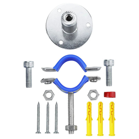 Adjustable Pipe Strap Clamp Set, 2 Pack, 304 Stainless Steel Wall And Ceiling Mounts For 25-27mm OD Pipes shown with screws and silicone pads