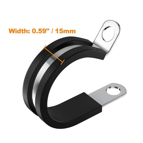 50 Pack Half Inch Cable Clamps 304 Stainless Steel Insulated Hose Clamp Pipe Clamp Wire Clamp with Rubber Cushioned Grip