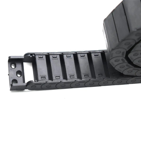 Front view of 15mm x 40mm Cable Drag Chain for CNC Machines, Semi Enclosed Inner Side Openable, 1 Meter Black Plastic Cable Carrier.