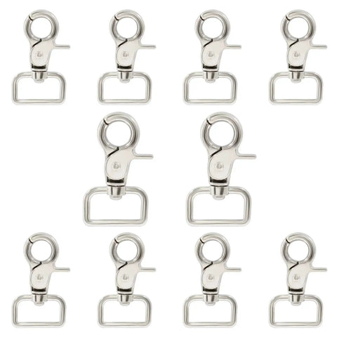 10 Pack Swivel Snap Hooks Set Heavy Duty Trigger Clips for Key Chains Leashes, zinc alloy, 58mm, silver, front view