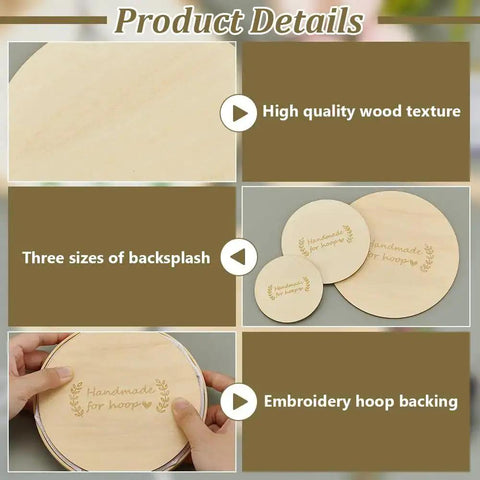Image of Six Pcs Wooden Backing Plates For Finishing Embroidery Hoops In Three Round Sizes 5.9In, 3.9In And 3In, no hanging ring included.