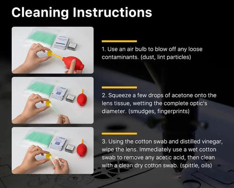 Cleaning instructions for Pro Grade 18mm CO2 Laser Focusing Lens For 30W To 100W CO2 Machines ZnSe PVD Coated High Transmittance
