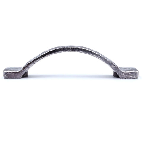 Arched Hammered Cabinet Pulls 6 Pack in Aged Silver With 3 Inch Hole Centers Rustic Solid Cast Handles Side View