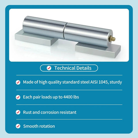 Image of Heavy Duty 7 Inch Barrel Gate Hinges For Weld On Swing Gates And Trailer Lift Gates With 4400 Lb Capacity Zinc Plated AISI 1045 Steel CNC Machined For Strength Rust Resistant Includes 2 Sets Skelang with technical details shown