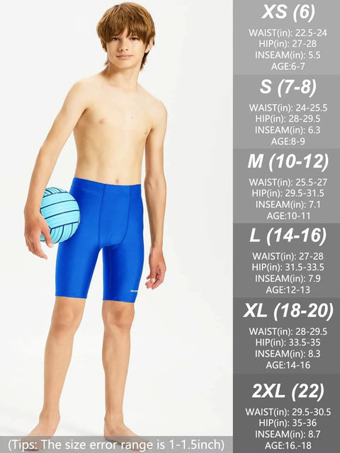 Youth Boys Swim Jammers For Competitive Team, Quick Dry Athletic Swim Shorts With UPF 50+, Wave Pattern, Size Small, front view.