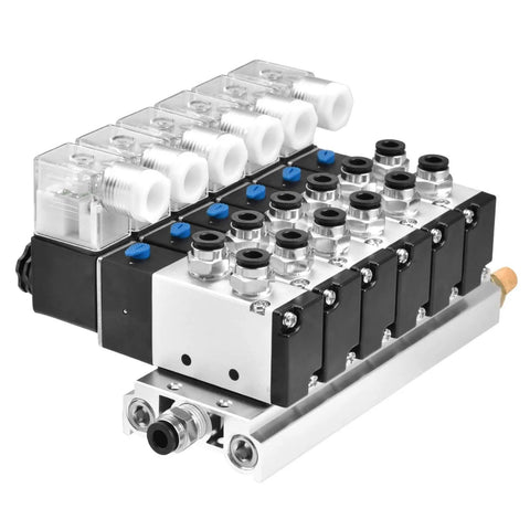 Industrial 6 Port 5/2 Way Pneumatic Solenoid Valve With 24V DC Coil, Internally Piloted, PT1/4 Inch Ports visible