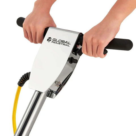 Close-up of the handle and control panel of Corded Dual Speed Floor Machine Workhorse With 20 Inch Cleaning Width Stainless Steel Build