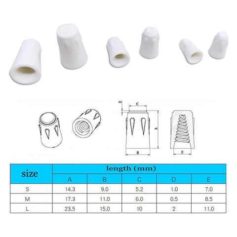 White ceramic wire connectors set, 20 pcs; high-temp porcelain wire nuts with screw cap in S, M, L sizes, with dimension diagram.