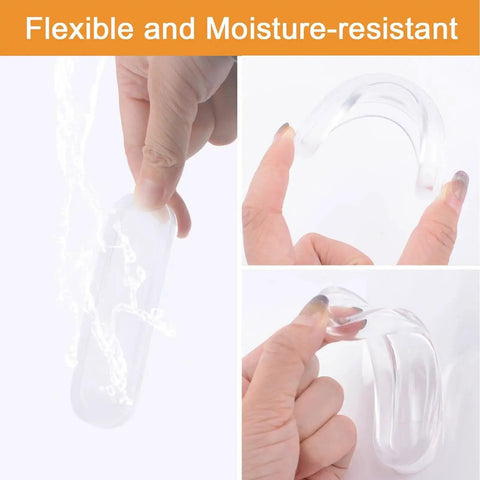 Close-up of clear PU self-adhesive finger pulls showing flexibility and moisture resistance features.