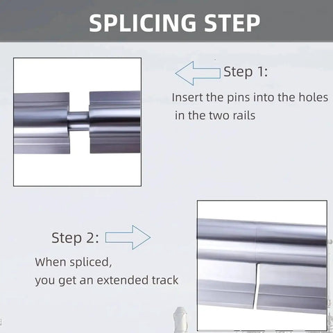 Illustration showing splicing steps for SBR16 Linear Rail Kit 2500mm Spliced Guide With Two 1500mm And Two 1000mm Rails.