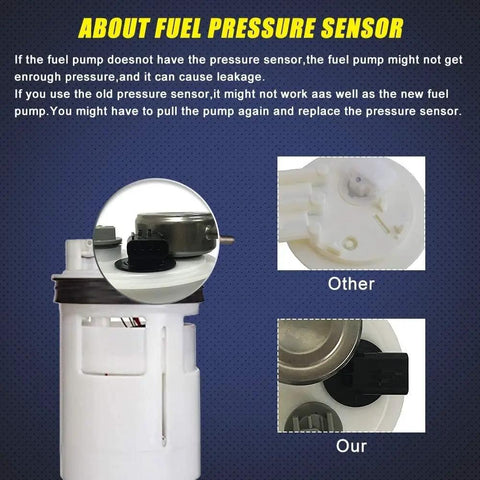 Dodge Ram Fuel Pump Module Replacement Fits 1998 Through 2002 3.9L 5.2L 5.9L 8.0L With 26 Gallon Or 34 Gallon Tank Direct OE Replacement, Plug And Play Aftermarket Pump For Easy Bolt In Install shown with fuel pressure sensor comparison.