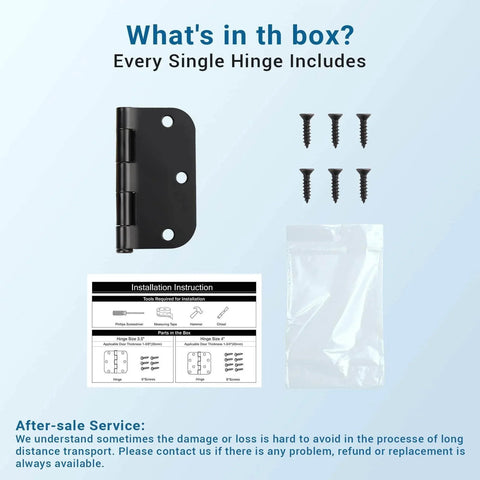 Matte Black Door Hinges 3 Pack 3.5 Inch By 3.5 Inch Heavy Duty No Squeak Rust Proof Interior Hinge Set With Five Eighths Radius Corners Durable Steel Construction Easy Install And Quiet Operation For Smooth Daily Use includes hinge screws instructions