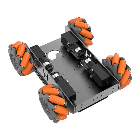 Mecanum Wheel Chassis Car Kit With TT Motors And Aluminum Alloy Frame for DIY education robots, shown from above.