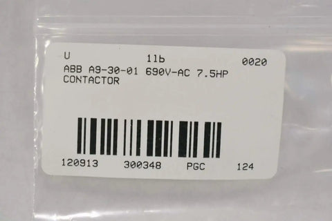 Label with SKU B300348 on packaging for Single AC Contactor A9-30-01 1000V DC Rated 26A 110-120VAC Coil 60/50Hz 7.5HP Motor Control Relay