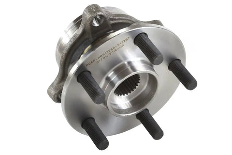 Front Wheel Hub Bearing Assemblies With ABS Replacement For 2010 2015 Toyota Prius And 2012 2015 Prius Plug In Plus 2011 2017 Lexus CT200h Left And Right 2 Piece Set Built For A Quiet Smooth Ride And Quick Install For Your Daily Drive, showing close-up of metal hub with studs.