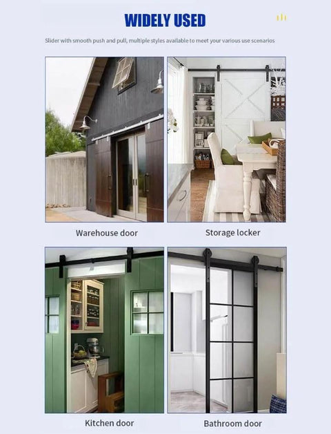 Heavy Duty Sliding Door Track Kit With Carbon Steel Rail For Space Saving Design in various doors like warehouse and kitchen