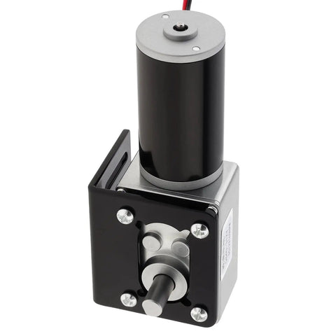 Beefy 12V DC Worm Gear Motor With Bracket For Precision Slow Speed Control Self Locking 40 RPM 7W Permanent Magnet Reduction Mini Electric Gearbox With D Shaped Shaft Stainless Steel Output Shaft Installation Bracket ZVKV, front view