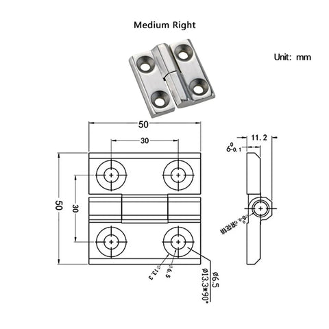 Removable Heavy Duty 304 Stainless Steel Hinge For Industrial Machinery And Equipment Built To Handle High Load Capacity With A Beefy Industrial Grade Design Perfect For Tough Workshops And Heavy Equipment shown with technical dimensions