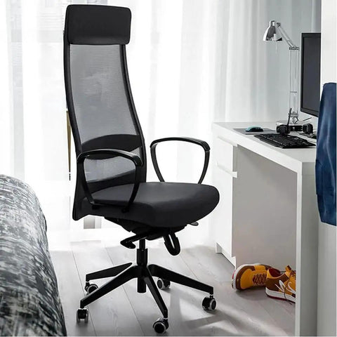 Ergonomic office chair with heavy duty office chair wheels set of 5 for 530 lb max load, in a modern home office setup.